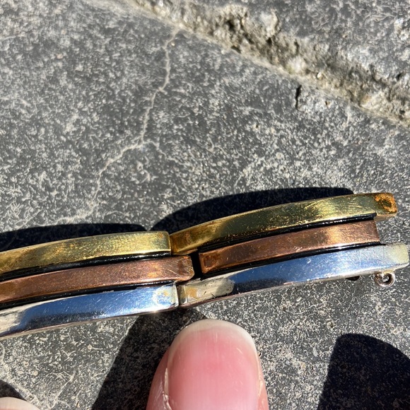 Gorgeous Vintage Tri Mixed Metales Taxco Bar Panel Link Bracelet - Picture 14 of 16